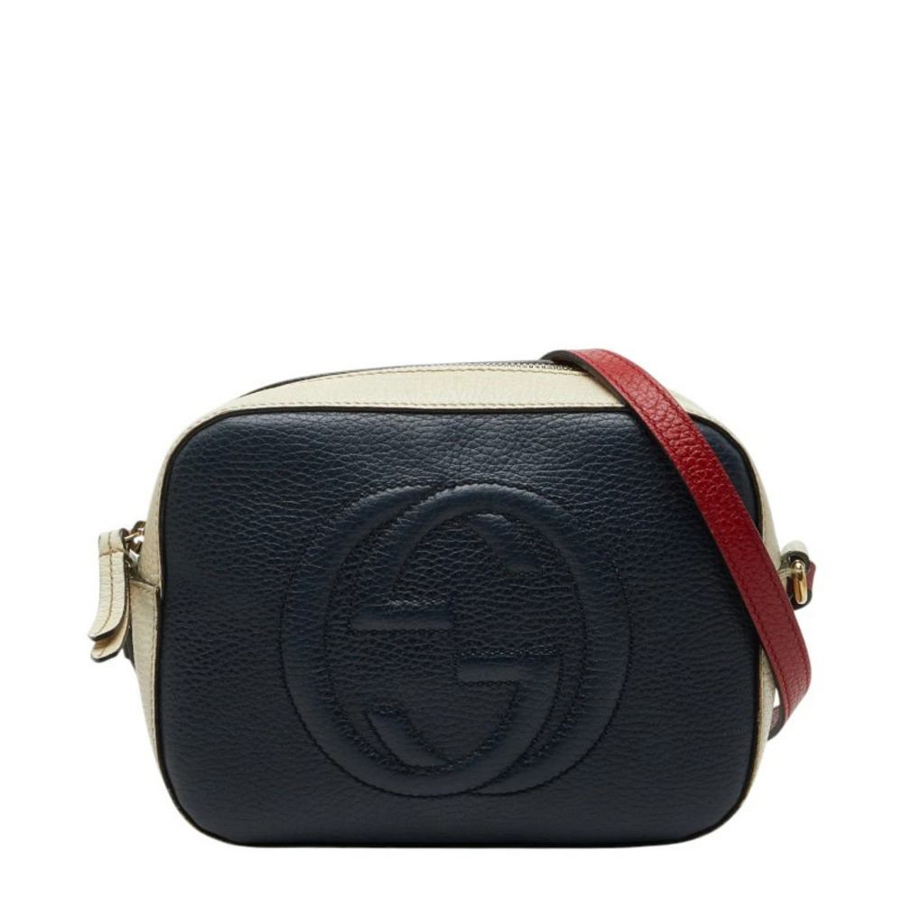 Gucci Interlocking GG Soho Disco Crossbody Shoulder Bag Navy Blue White Red